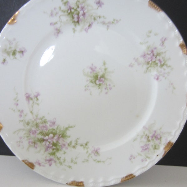 Antique Theodore HAVILAND LIMOGUES FRANCE  **Dinner Plate ** Early 1900's**  Purple Violet Pattern* Gold Embossed Edge * Beautiful Condition