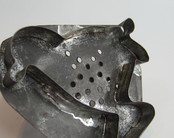 Antique CHICKEN COOKIE Cutter, Tin Flat Back, Soldered Strapped Handle, Star Pierced Backing ,1920's,Primitive Kitchen Tool,