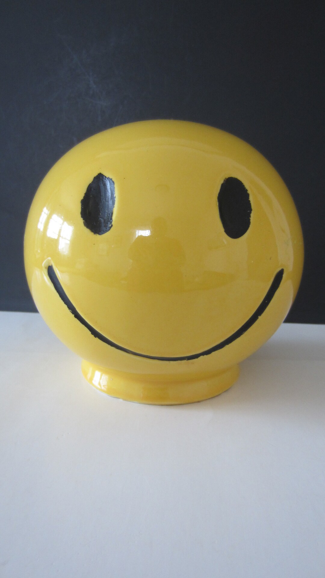 MCCOY SMILEY FACE Coin Bank 1970's Ceramic Bright Yellow Ceramic Penny