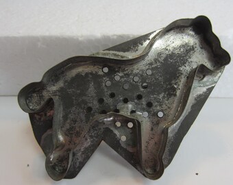 Antique DOG or Horse COOKIE CUTTER, Tin Flat Back, Soldered Strapped Handle, Star Pierced Backing ,1920's,Primitive Kitchen Tool
