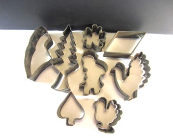 Antique Holiday Old Rustic Metal Cookie Cutters, Holiday Cutters * 8 Vintage Metal Assorted Styles *  Great For Craft Projects