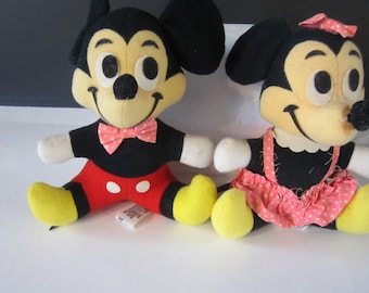 1970's DISNEY MICKEY and MINNIE Stuffed Animals **Pair of Dolls** Disney Prod**Early Stuffed Figures** Felt Eyes, Mouth**Great Condition**