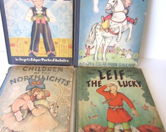 INGRI & EDGAR PARIN D'Aulaire** 4 Early Beautiful Colored Illustrations* Children's Books** 1 st. Ed. ** 1930's  Hard Cover Good Condition**