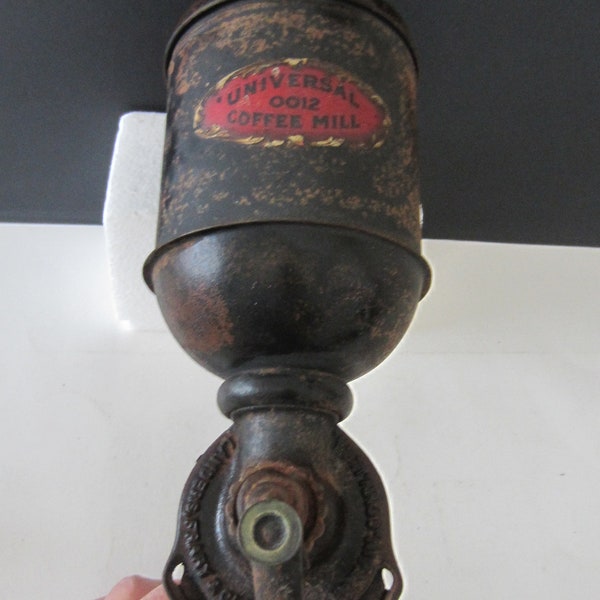 LANDERS, FRABY & CLARK *Universal  0012 Coffee Mill * 1909* Cast Iron, Metal,  Wall Hanging Coffee Grinder* Kitchen Tool**Primitive**