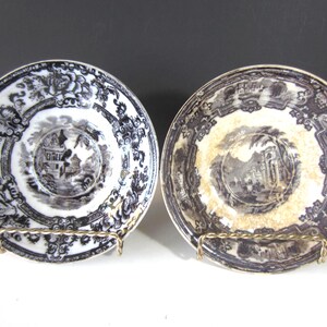 Antique CYPRUS and GENOA SAUCERS England Ironstone* 1840's** Wonderful Flow Mulberry / Black Transferware Pattern**Both Damaged* Buying Two