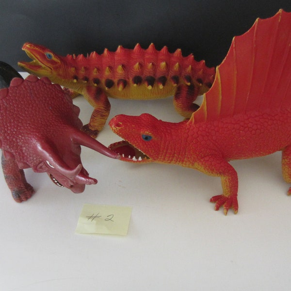 3 DOR MEI Dinosaurs* EDAPHOSAURUS**Ankylosaurus**Tricertops *Large Vintage Figures *1980'S* Hard Rubber** Hong Kong**Buying All Three