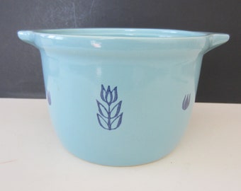 CRONIN Pottery BLUE TULIP Bean Pot** Deep Casserole** Vintage 1960's** Decorative Kitchen Ceramics* Utensil Holder* Great Condition