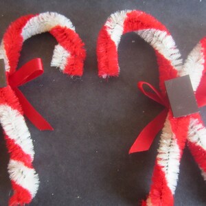 VINTAGE CHENILLE PIPECLEANER Santa , Mrs. Claus and 2 Candy Canes Magnets* Pipe Cleaners and Styrofoam * Christmas Tree Ornaments **1970's bild 7