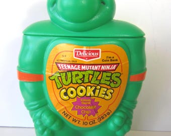 1990's Teenage MUTANT NINJA TURTLES **  Large Green Plastic Cookie Container Coin Bank** 11 in.**  Plastic****Great Condition