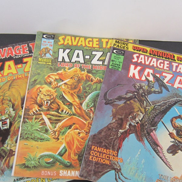 SAVAGE Tales Featuring  KA-ZAR * 1970's * 3 Marvel  Comic Magazines**  Great Condition** You are Buying All Three