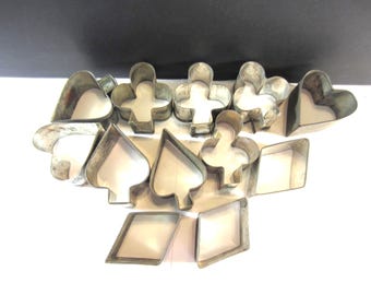 Antique Old Rustic Metal Cookie Cutters, Hearts, Diamonds, Clubs, Spades , Cutters * 12 Vintage Metal * Great For Craft Projects*