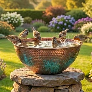 Handmade Copper Bird Bath with Verdigris Finish, Rustic Outdoor Garden Bowl, Decorative Bird Water Basin, Artisan Yard Decor