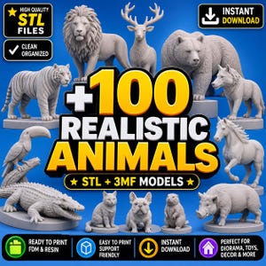 Bundel met realistische STL-modellen van dieren, 3D-printbare dieren, STL- en 3MF-bestanden