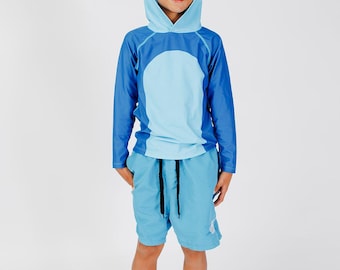 Elly The Shark Hooded Rash Guard, UV Protection Swim Shirt for Kids