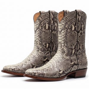 Botas vaqueras para hombre con estampado de pitón, hechas a mano / Botas vaqueras de rodeo de piel exótica de serpiente.
