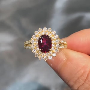 5.15 Ct Natural Ruby  & Diamond Engagement Ring Solid 14k Yellow Gold Oval Cut Vintage Style Bridal, Anniversary Gift for her