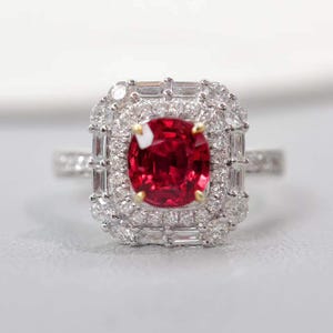 5.20 Ct Natural Ruby  & Diamond Engagement Ring Solid 14k White Gold Round Cut Vintage Style Bridal, Anniversary Gift for her