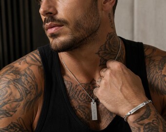 Set Collana e Bracciale Urban Personalizzato Incisione, Acciaio Anallergico Unisex, Idea Regalo Uomo Donna