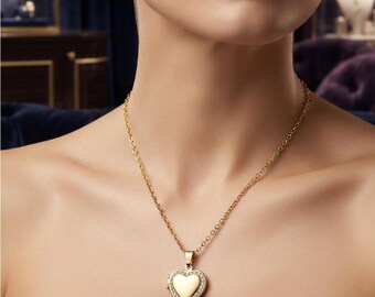 Collana Cuore Portafoto Personalizzata con Foto interna, Ciondolo Scintillante Acciaio Oro/Argento, Regalo Donna