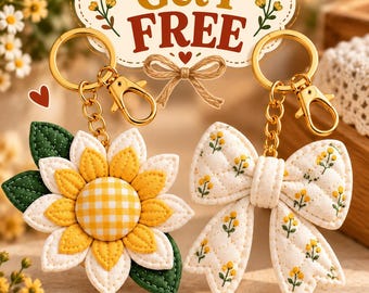 Quilted Sunflower Keychain Sewing Pattern, Bow Keychain Pattern, Fabric Bag Charm PDF, Floral Key Ring Tutorial, Digital Sewing Pattern