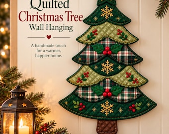 Quilted Christmas Tree Wall Hanging | Fabric Christmas Tree | Christmas Wall Decor | Christmas Door Hanging | Farmhouse Holiday Deco