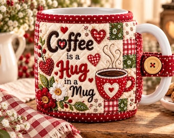 Quilted Mug Cozy Sewing Pattern PDF, Coffee Cup Cozy Pattern, Patchwork Mug Cover, Mug Warmer, Applique Sewing Pattern, Instant Download