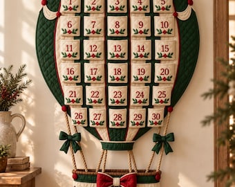 Hot Air Balloon Advent Calendar Pattern PDF | Quilted Christmas Countdown Calendar Sewing Pattern | 30 Pocket Fabric Advent Calendar