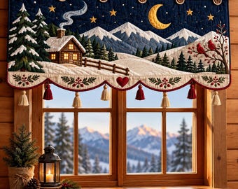 Quilted Window Valance Pattern | Winter Cabin Decor | Snowy Mountain Valance | Rustic Window Decor | Sewing PDF Pattern
