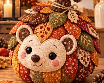 Quilted Pumpkin Decor | Fabric Pumpkin Pattern | Handmade Fall Pumpkin | Harvest Decor | Thanksgiving Table Decor | Cute Mouse Pumpkin