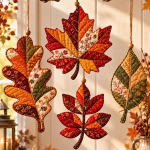 Quilted Autumn Leaf Sewing Pattern PDF, Fall Fabric Leaves, Maple Oak Beech Ash Leaf Templates, Thanksgiving Table Decor, FPP Quilt Pattern