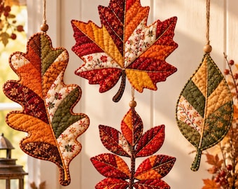 Quilted Autumn Leaf Sewing Pattern PDF, Fall Fabric Leaves, Maple Oak Beech Ash Leaf Templates, Thanksgiving Table Decor, FPP Quilt Pattern