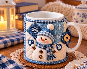 Snowman Mug Cozy Sewing Pattern PDF, Quilted Winter Mug Wrap, Snowman Cup Sleeve Tutorial, Christmas Mug Cover, Beginner Sewing Gift