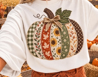 Quilted Pumpkin Sweatshirt | Pumpkin Applique Top | Fall Pumpkin Shirt | Autumn Sweatshirt | Thanksgiving Shirt | Cottagecore Clothing