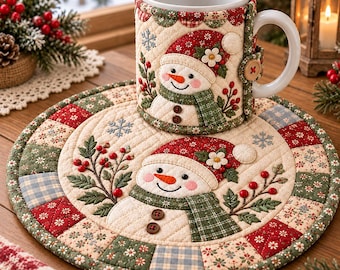 Snowman Mug Rug PDF Pattern, Quilted Table Mat & Mug Cozy Sewing Pattern
