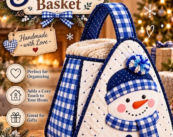 Quilted Snowman Tote Bag Sewing Pattern, Winter PDF Pattern, Snowman Applique Tote, Gingham Fabric Bag, Holiday Quilt Pattern
