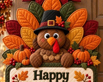Quilted Turkey Wall Hanging Pattern PDF, Thanksgiving Quilt Sewing Pattern, Fall Applique Door Decor, Turkey Fabric Decoration