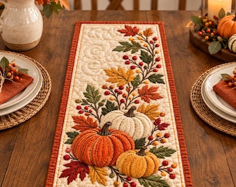 Autumn Pumpkin Quilt Pattern, Table Runner PDF, Fall Harvest Applique Pattern, Quilted Table Runner, Fusible Applique Sewing Pattern