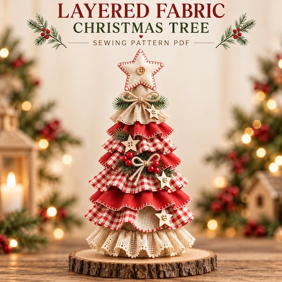 Layered Fabric Christmas Tree Sewing Pattern PDF | Ruffled Tiered Tree Tutorial | Rustic Farmhouse Christmas Tree Decor | US Letter + A4