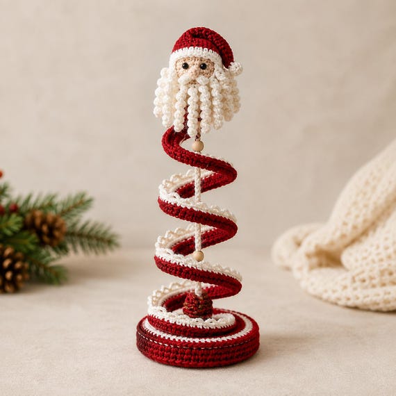 Spiral Santa Crochet Pattern PDF, Amigurumi Christmas Decor, Holiday Table Centerpiece Pattern
