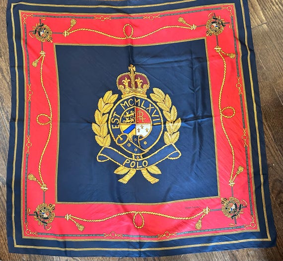 Vintage Ralph Lauren Polo Silk Scarf With Coat of Arms