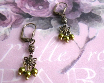 Earring/Candlestick, Earrings/Earrings, Vintage/Victorian, Brass Bronze/Shamballa Beads, Miss Desdemona