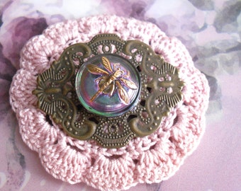 Broche vintage , style rétro / victorien, Verre Tchèque / laiton, libellules, Variations autour de la demoiselle 1