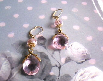 Boucles d'oreilles / dormeuse, Style romantique, laiton / verre, doré /rose, Pinkie Swear