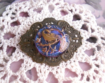 Broche vintage , style rétro / victorien, Verre Tchèque / laiton, oiseau / paon, Broche Peacock 1