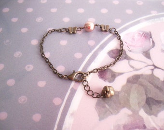 Vintage victorian pearl brass bronze bracelet