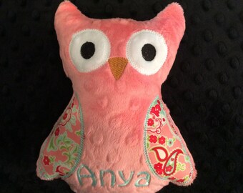 OWL/OWL TOY/Coral and Red /owl/stuffed owl/stuffed toy/personalized toy/personalized owl toy/personalized baby toy/baby toy/newborn toy