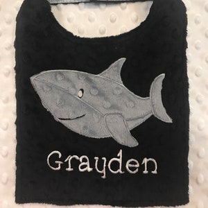 SHARK BIB/Black and Gray Shark bib/shark/shark baby bib/nautical bib/fish bib/fish/boys beach bib/beach bib/personalized bib/summer bib