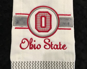 Ohio State burp cloth/Ohio State Plaid Burp cloth/Ohio State/OSU burp cloth/OSU baby/buckeye baby/ohio state themed nursery