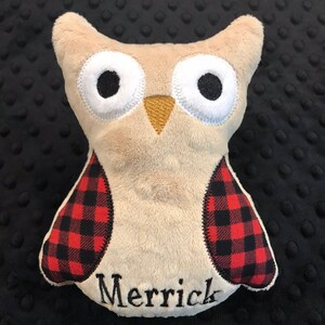 OWL/OWL TOY/Buffalo Plaid Owl ToyBuffalo plaid toy/minky owl/newborn toy/monogrammed toy/personalized toy/personalized owl/baby minky toy