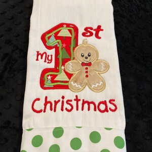 CHRISTMAS BURP/Gingerbread girl Burp cloth/Christmas/holiday burp cloth/baby 1st Christmas/first Christmas/Christmas baby/custom burp cloth